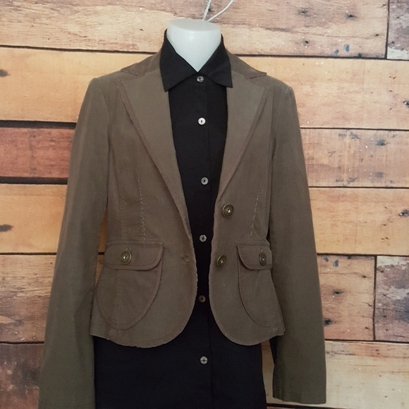 JACKPOT green Olive corduroy fitted cropped blazer - Picture 3 of 8